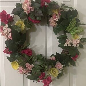 Floral Wreath with Pink and Yellow Flowers